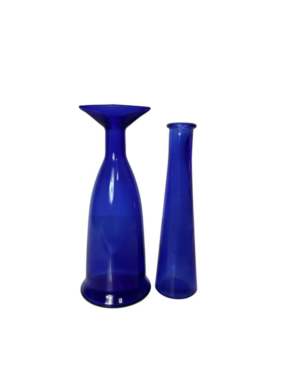 French Cobalt Blue Art Glass Bud Vases Vintage Pair MOD DEP France MCM Set of 2 - Picture 10 of 16